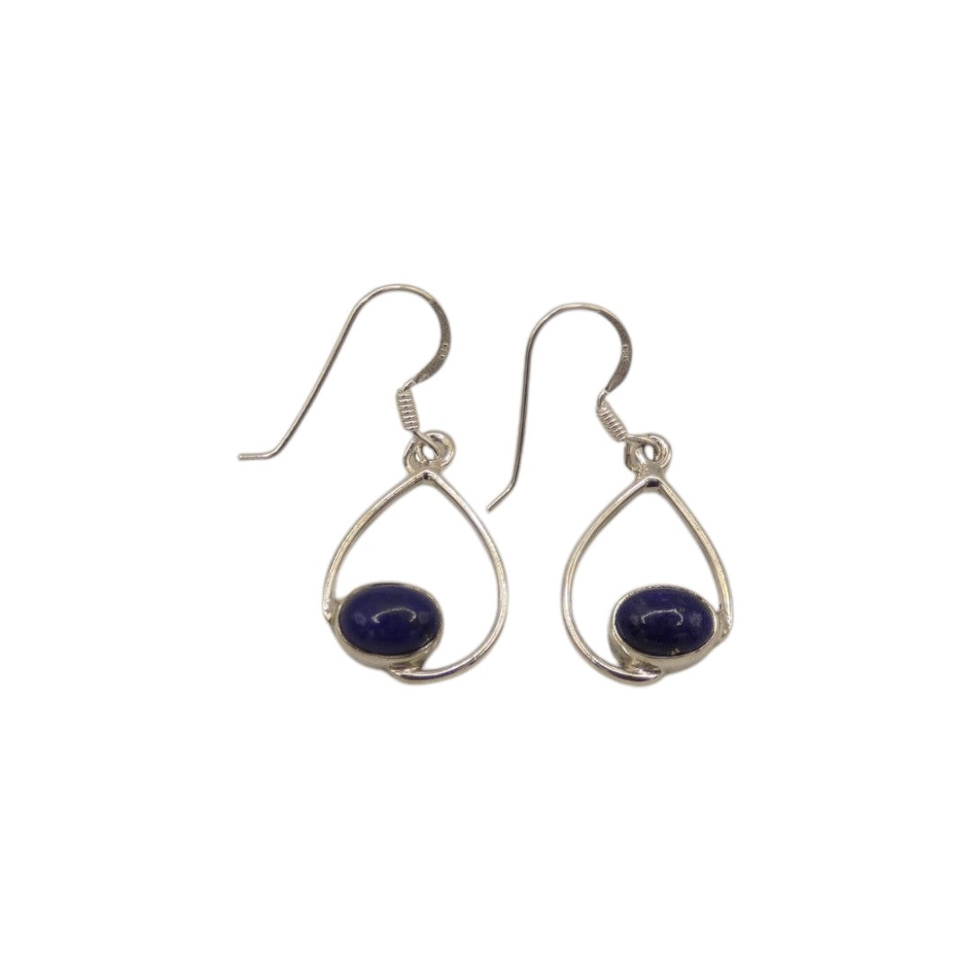 Sterling Silver Lapis Lazuli Slanted Loop Earrings 1.4"