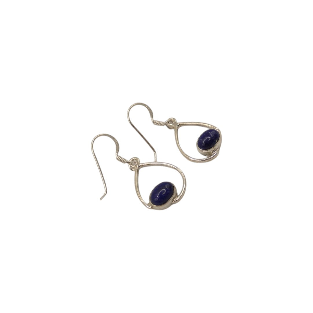 Sterling Silver Lapis Lazuli Slanted Loop Earrings 1.4"