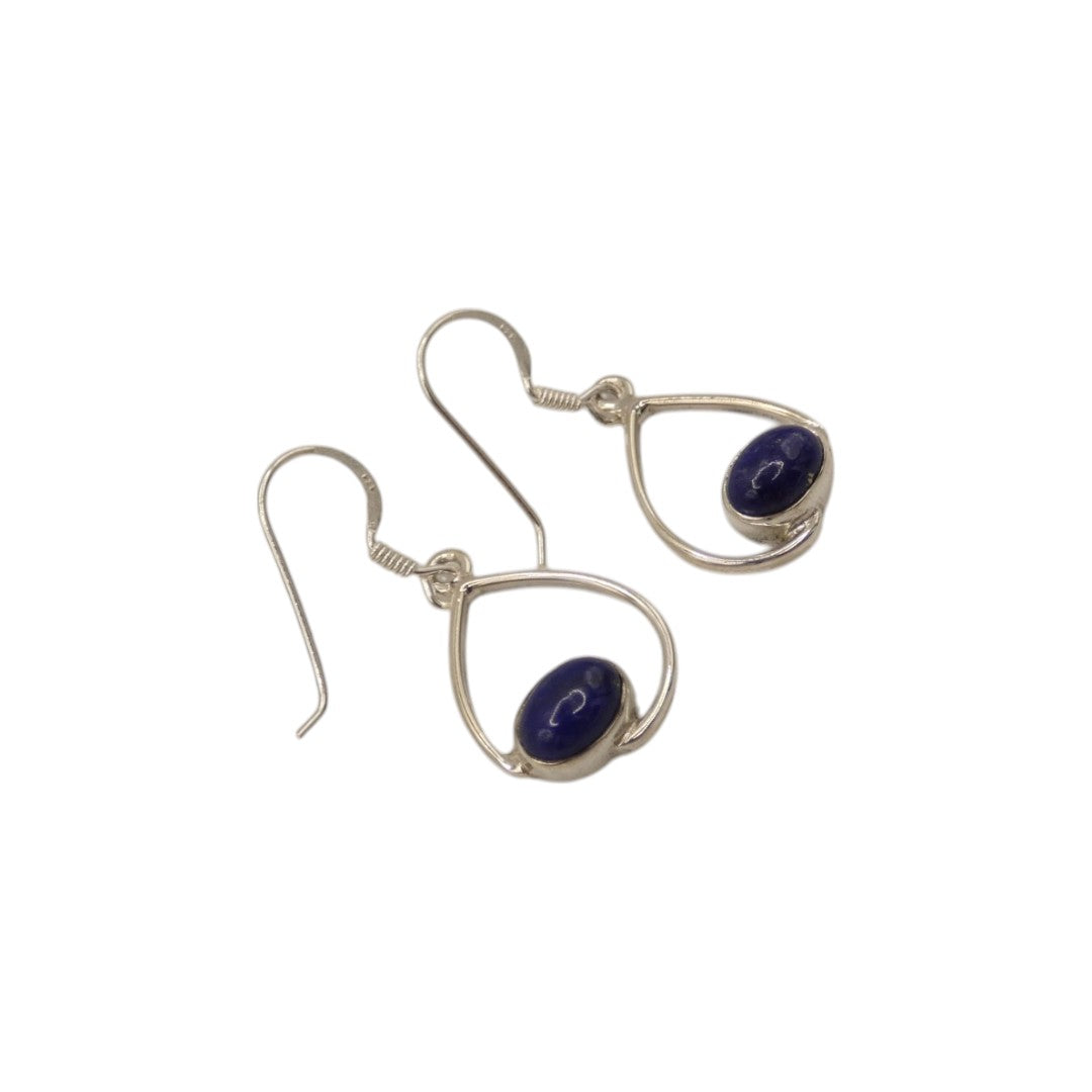 Sterling Silver Lapis Lazuli Slanted Loop Earrings 1.4"