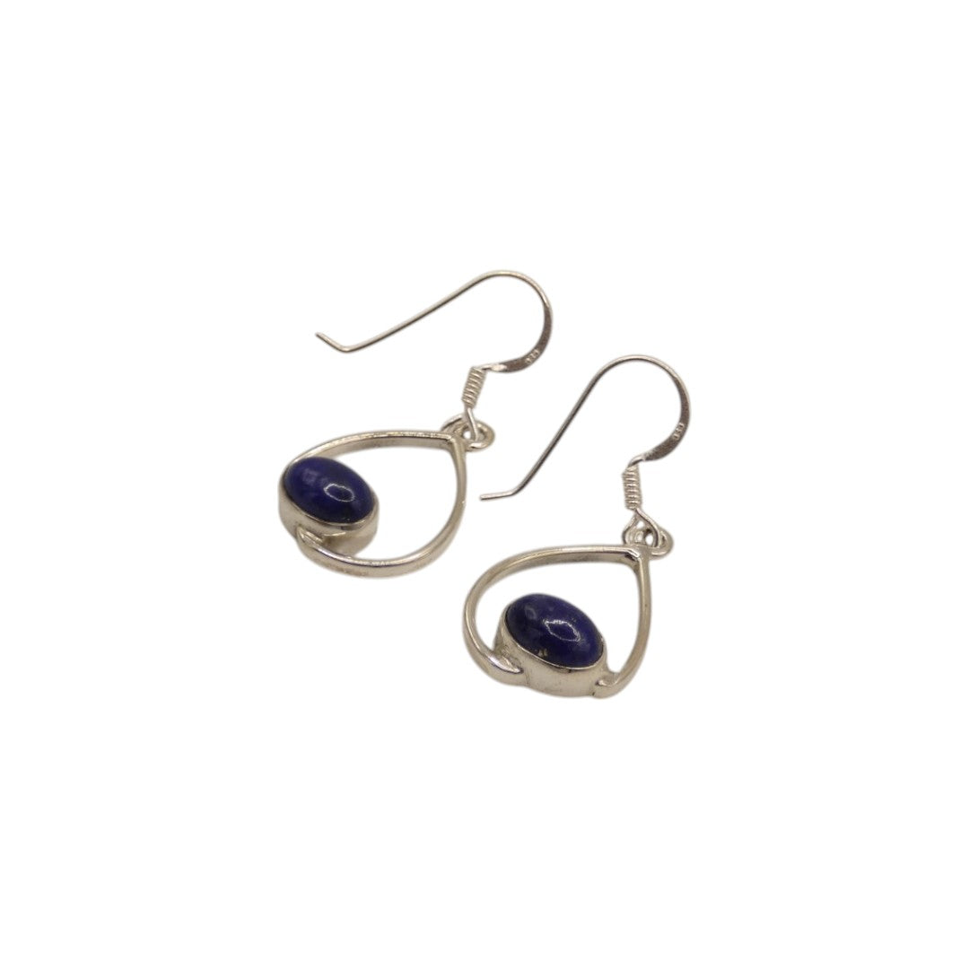 Sterling Silver Lapis Lazuli Slanted Loop Earrings 1.4"