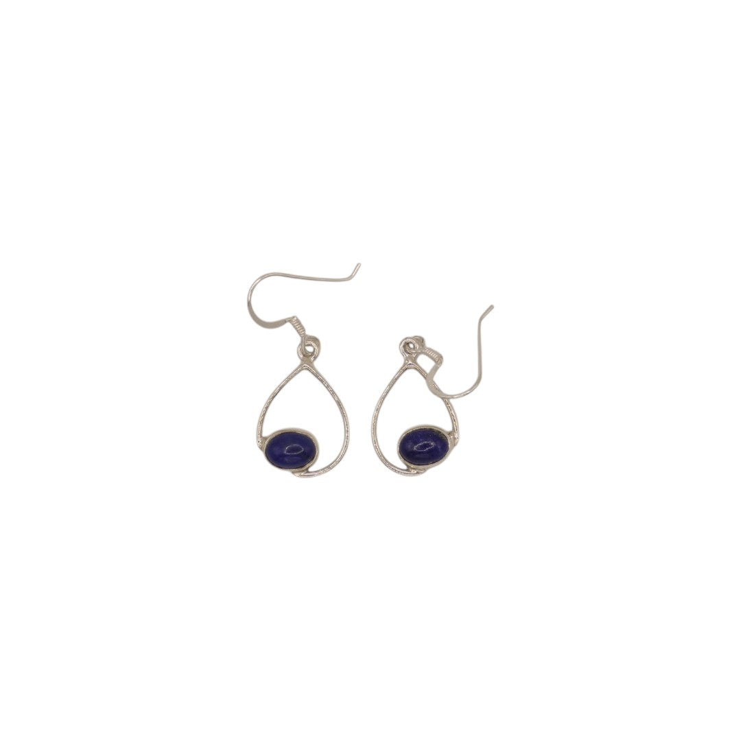 Sterling Silver Lapis Lazuli Slanted Loop Earrings 1.4"