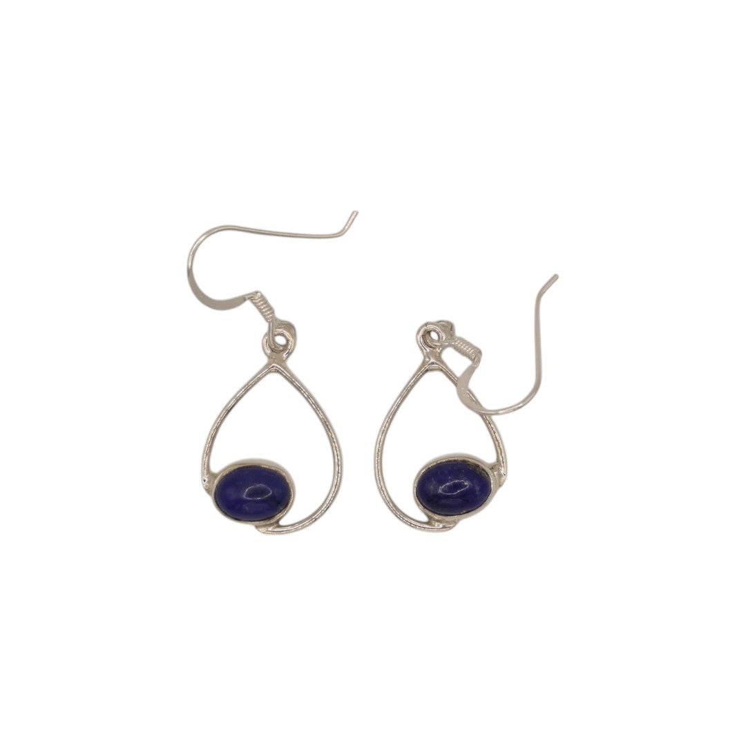 Sterling Silver Lapis Lazuli Slanted Loop Earrings 1.4"