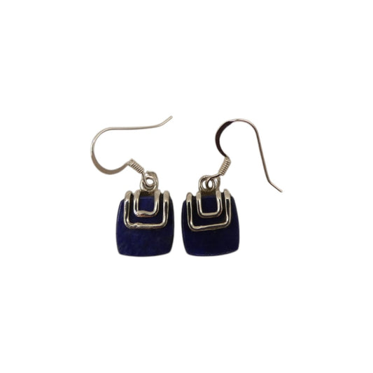 Sterling Silver Lapis Lazuli Silver On Stone Drop Earrings 1.1"