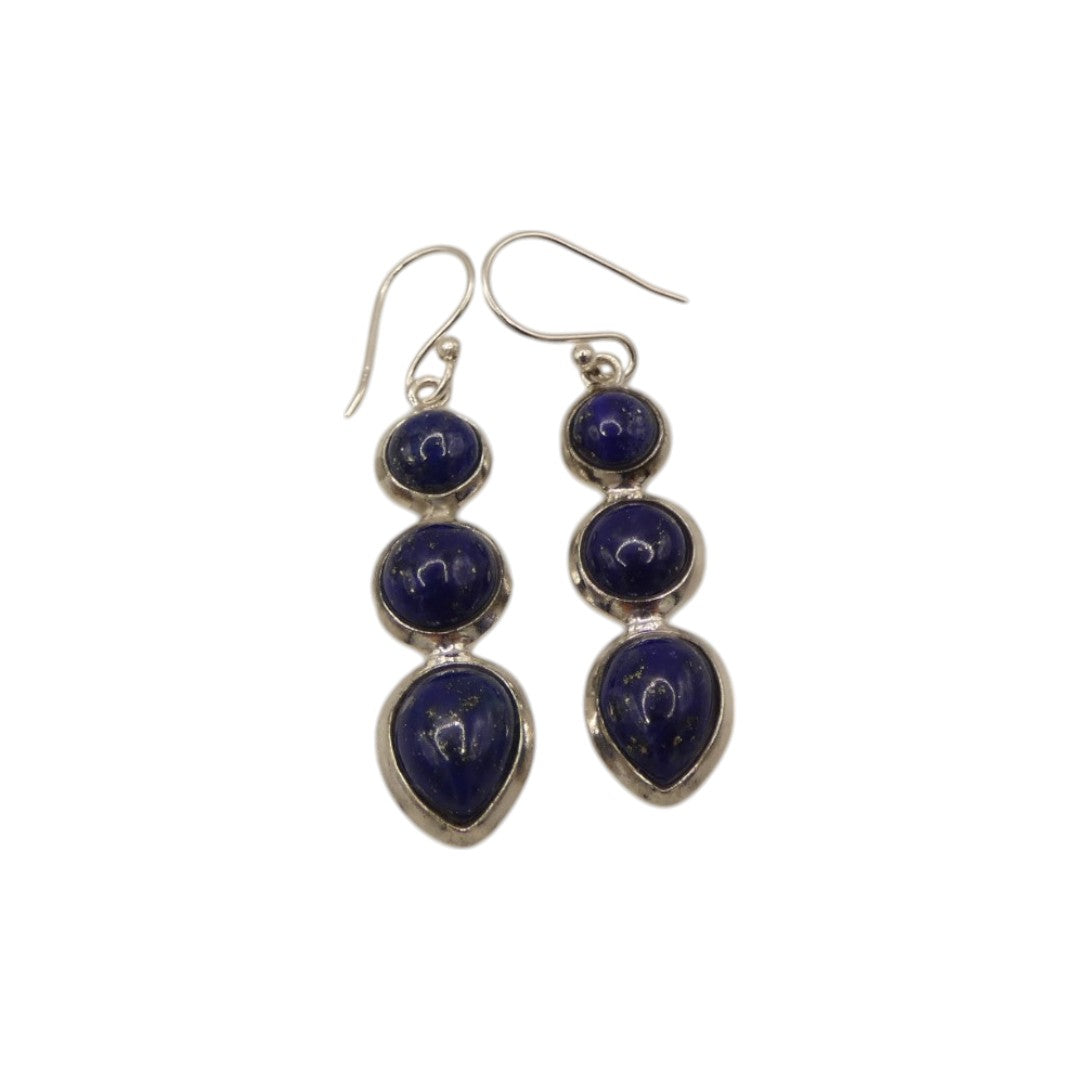 Sterling Silver Lapis Lazuli Multi Stone Drop Earrings 1.5"