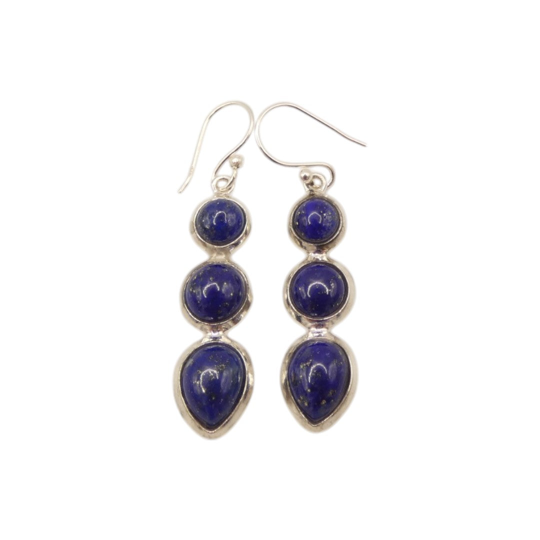 Sterling Silver Lapis Lazuli Multi Stone Drop Earrings 1.5"