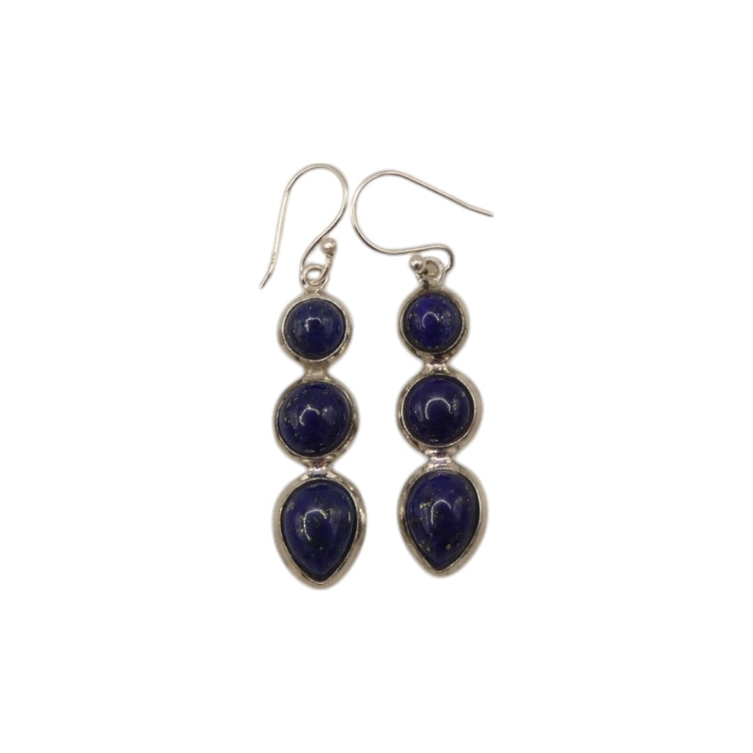 Sterling Silver Lapis Lazuli Multi Stone Drop Earrings 1.5"