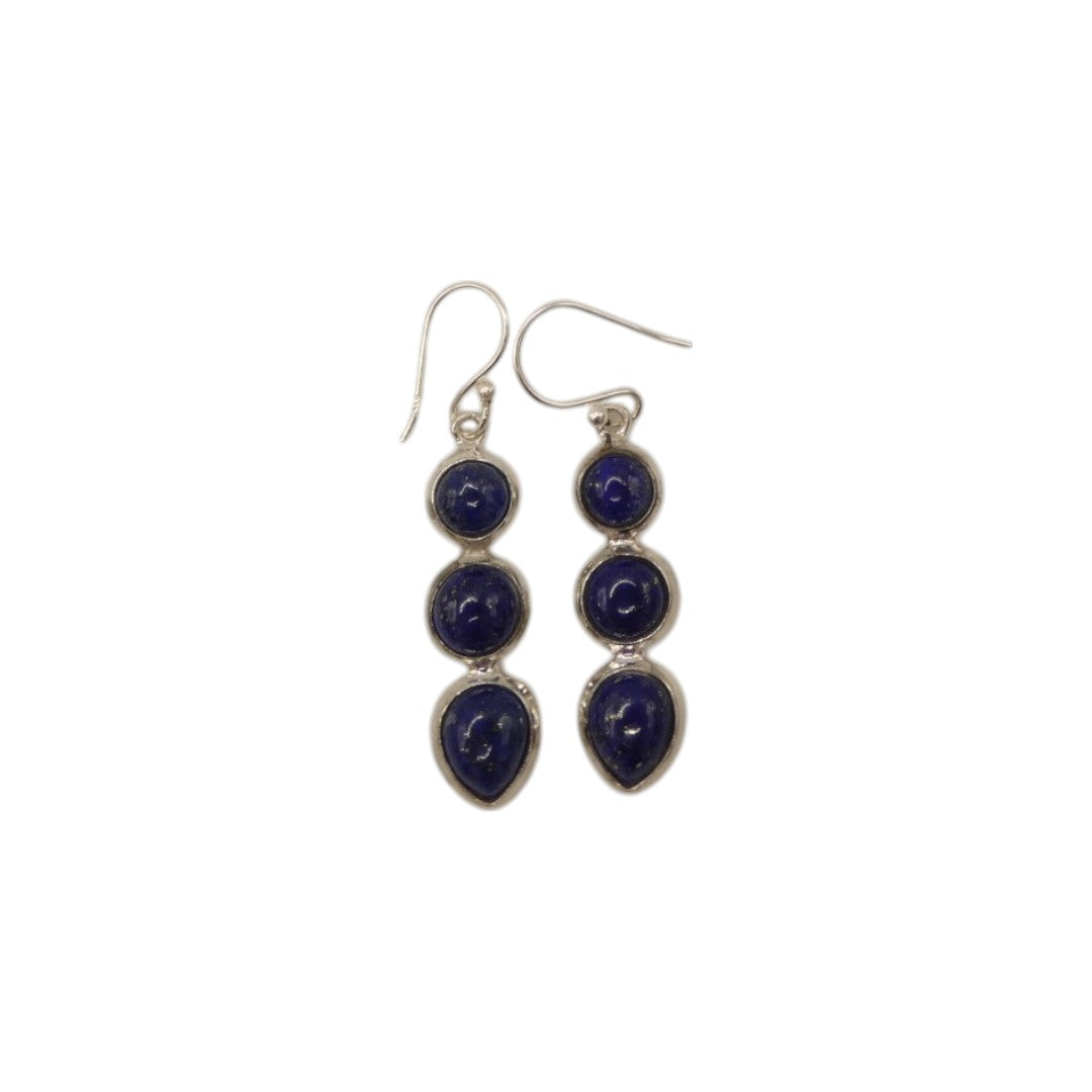 Sterling Silver Lapis Lazuli Multi Stone Drop Earrings 1.5"