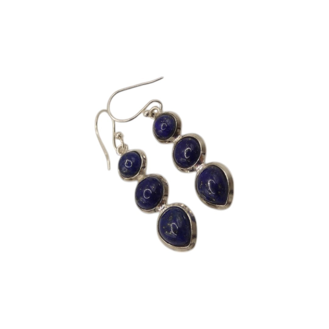 Sterling Silver Lapis Lazuli Multi Stone Drop Earrings 1.5"