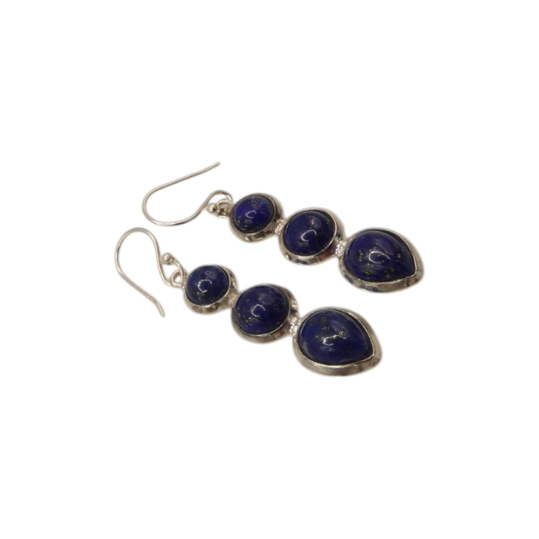 Sterling Silver Lapis Lazuli Multi Stone Drop Earrings 1.5"