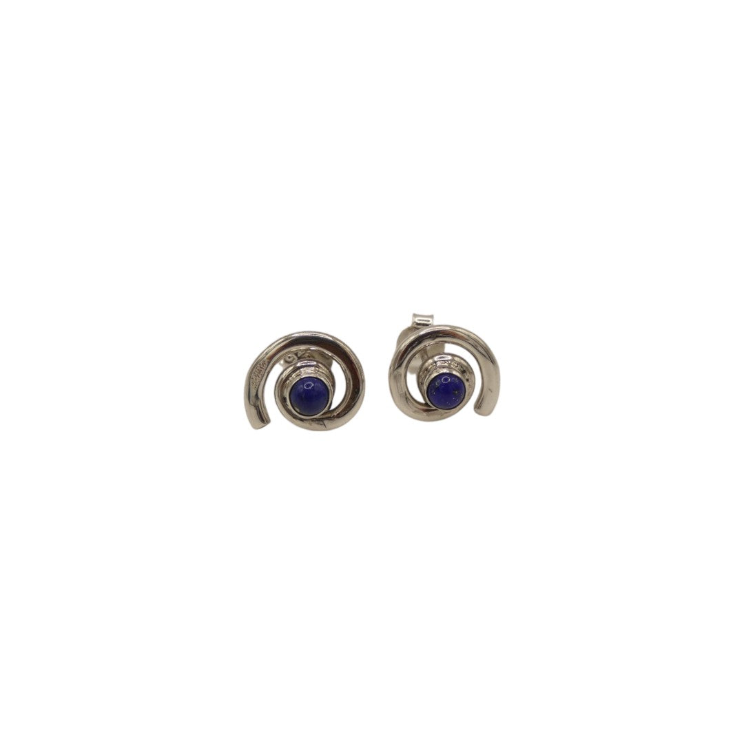 Sterling Silver Lapis Lazuli Swirl Stud Earrings With Centre Stone 0.6"