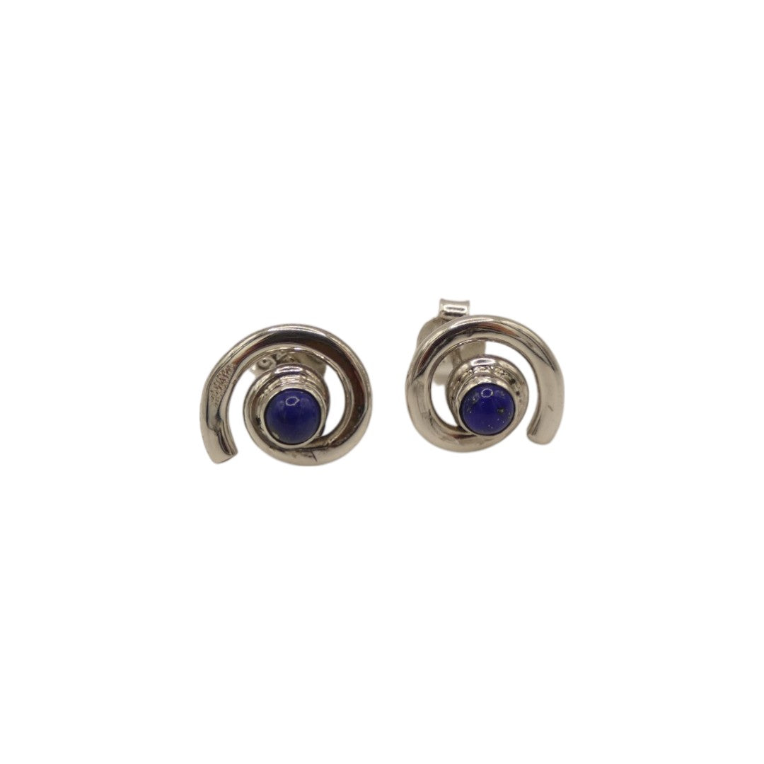 Sterling Silver Lapis Lazuli Swirl Stud Earrings With Centre Stone 0.6"