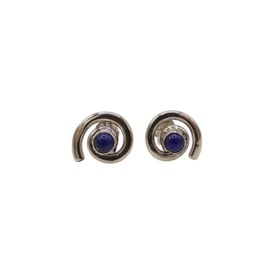 Sterling Silver Lapis Lazuli Swirl Stud Earrings With Centre Stone 0.6"