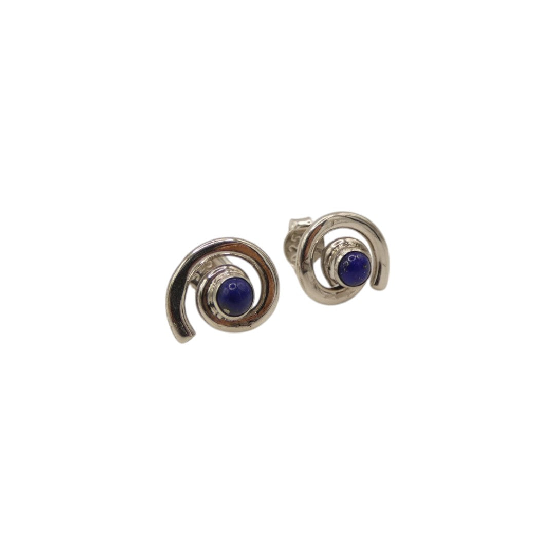 Sterling Silver Lapis Lazuli Swirl Stud Earrings With Centre Stone 0.6"