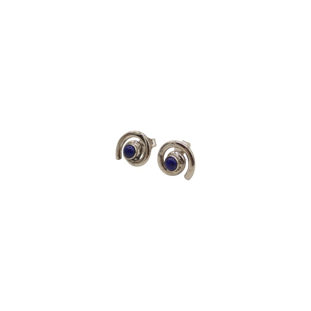 Sterling Silver Lapis Lazuli Swirl Stud Earrings With Centre Stone 0.6"