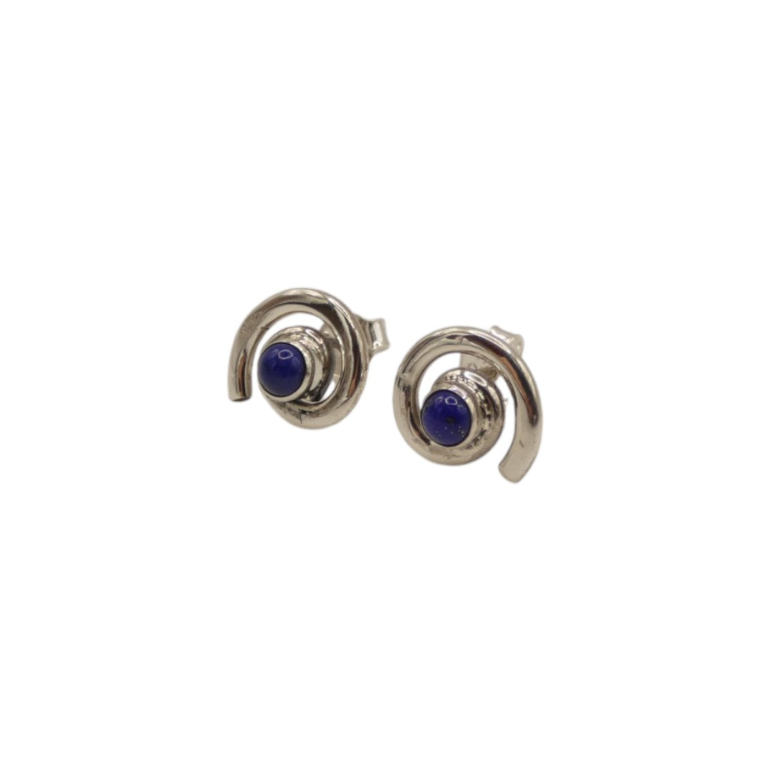 Sterling Silver Lapis Lazuli Swirl Stud Earrings With Centre Stone 0.6"