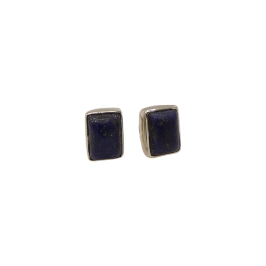 Sterling Silver Lapis Lazuli Rectangular Stud Earrings 0.3"