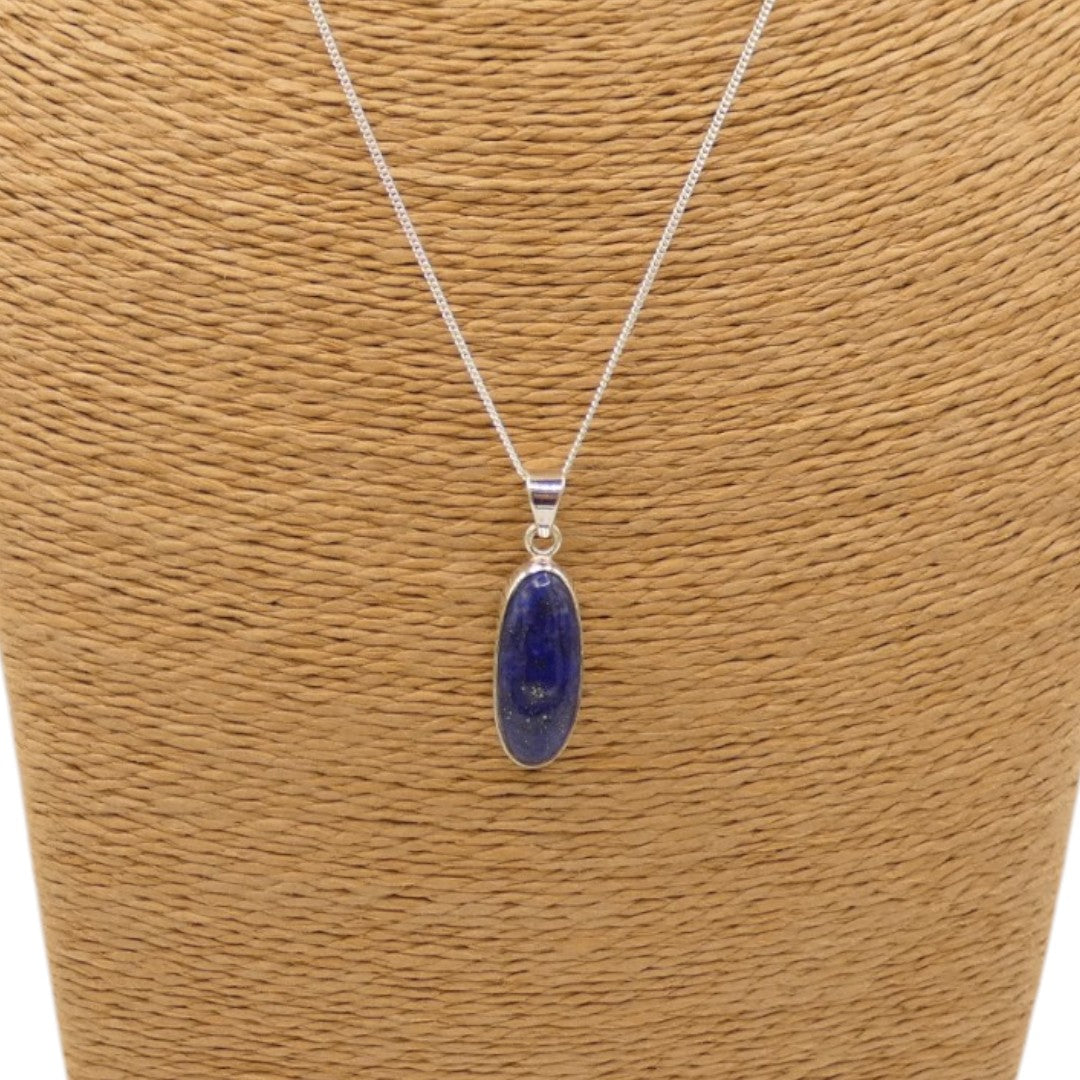 Sterling Silver Lapis Lazuli Necklace With Oval Stone