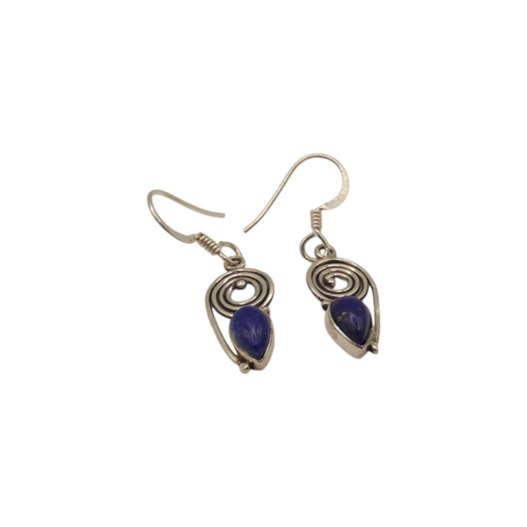 Sterling Silver Lapis Lazuli Swirl Drop Earrings 1.4"