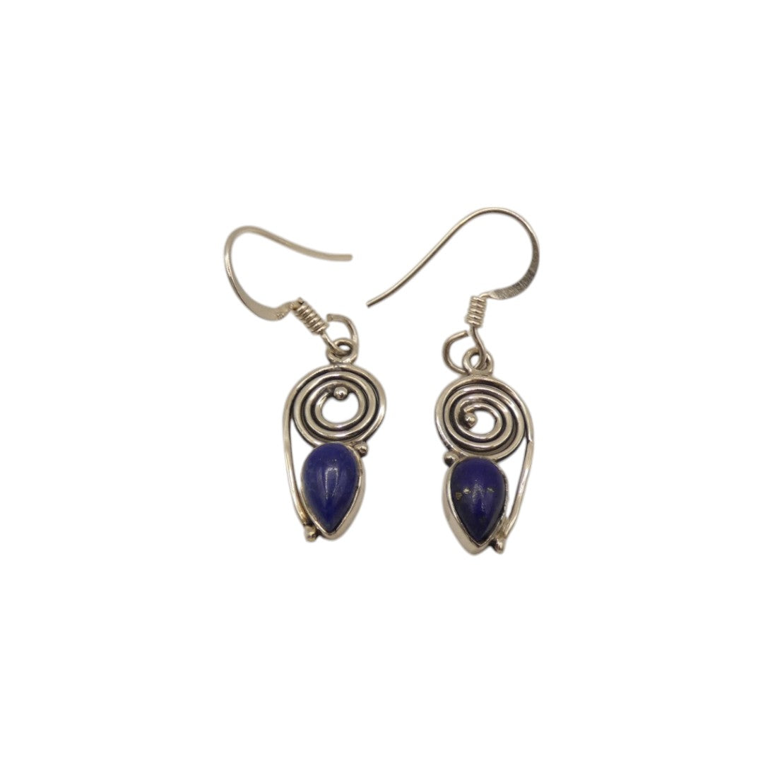 Sterling Silver Lapis Lazuli Swirl Drop Earrings 1.4"