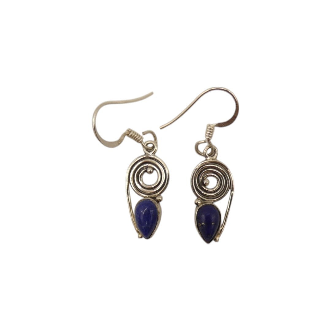 Sterling Silver Lapis Lazuli Swirl Drop Earrings 1.4"