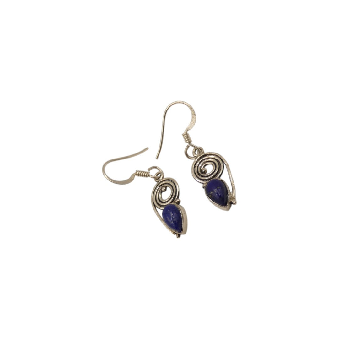 Sterling Silver Lapis Lazuli Swirl Drop Earrings 1.4"