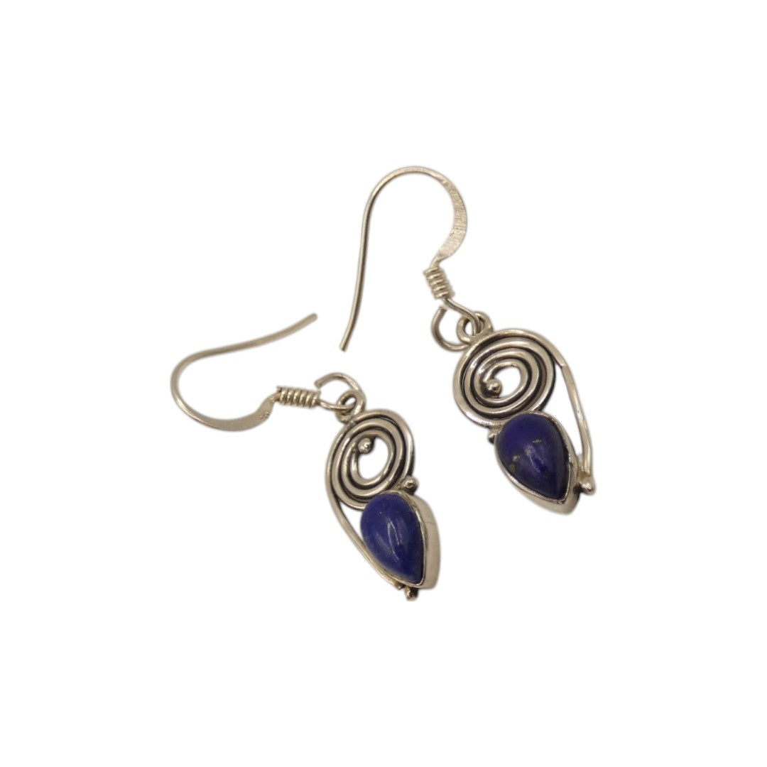 Sterling Silver Lapis Lazuli Swirl Drop Earrings 1.4"