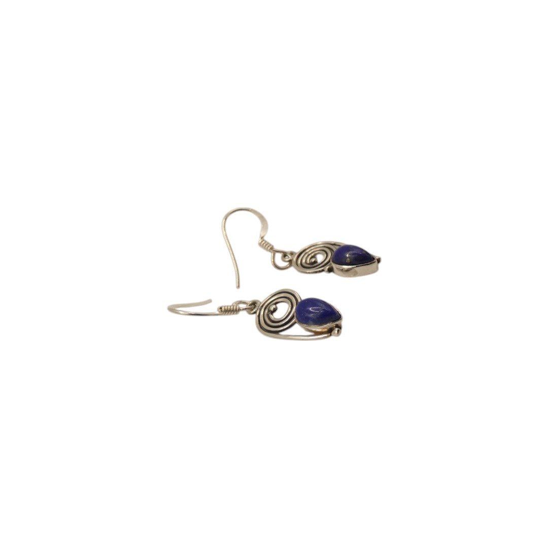 Sterling Silver Lapis Lazuli Swirl Drop Earrings 1.4"