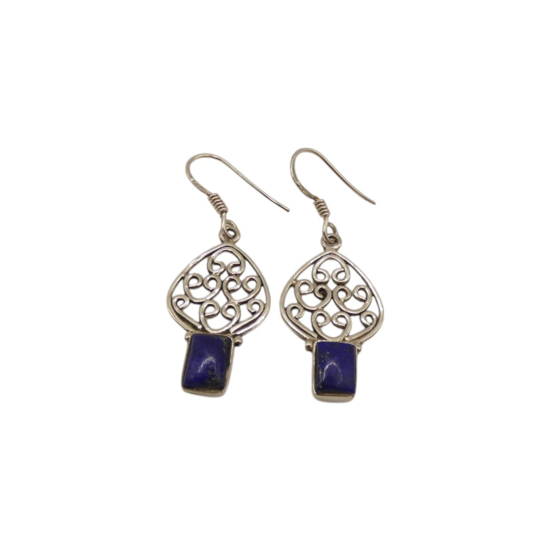 Sterling Silver Lapis Decorative Drop Earrings 1.5"