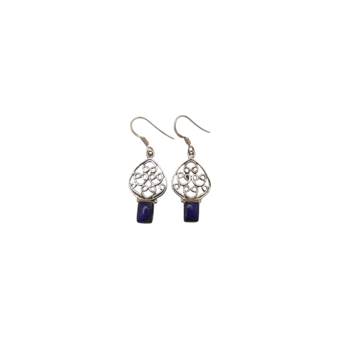 Sterling Silver Lapis Decorative Drop Earrings 1.5"