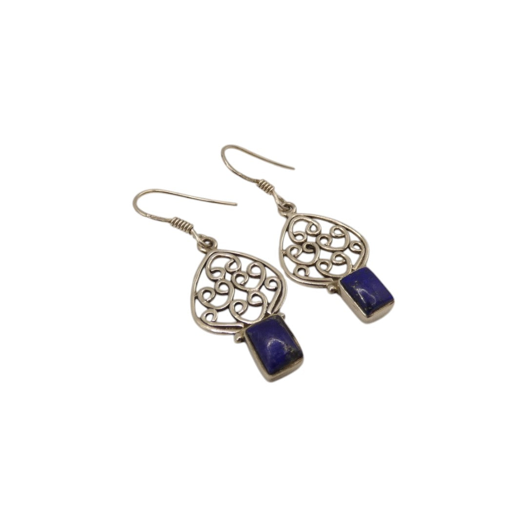 Sterling Silver Lapis Decorative Drop Earrings 1.5"