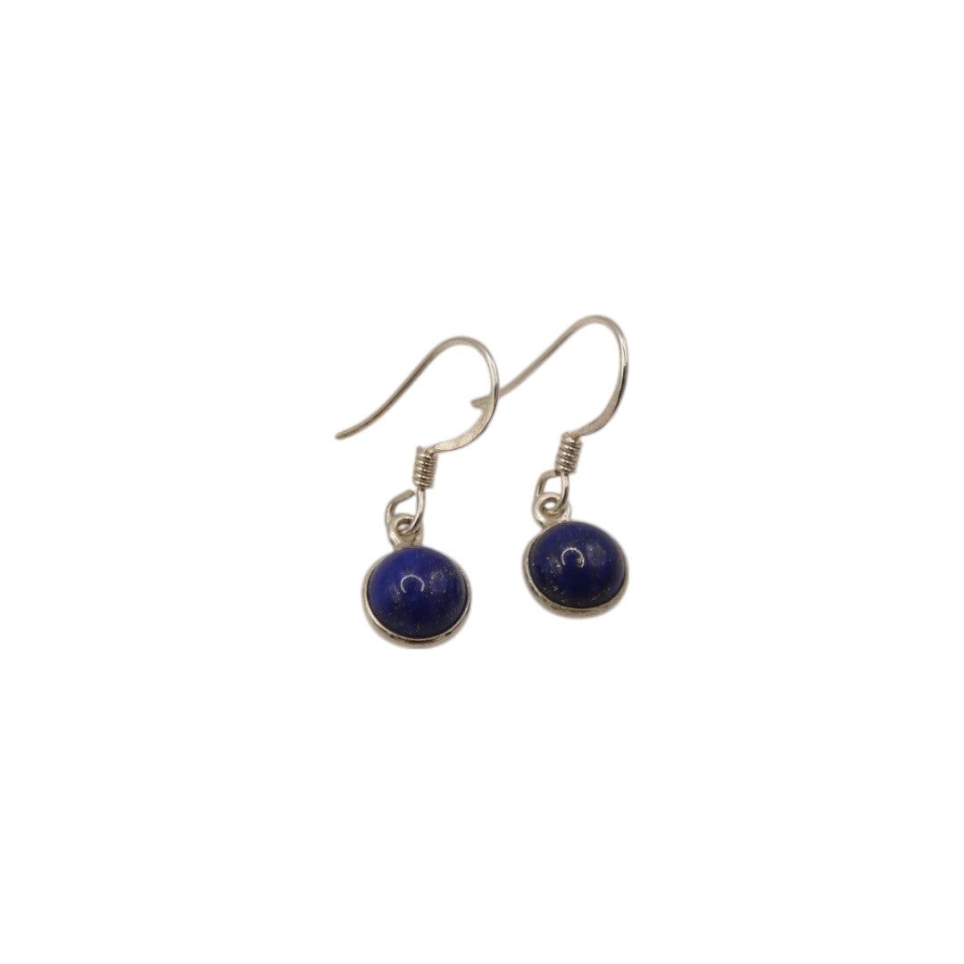 Sterling Silver Lapis Lazuli Round Stone Drop Earrings 1.1"