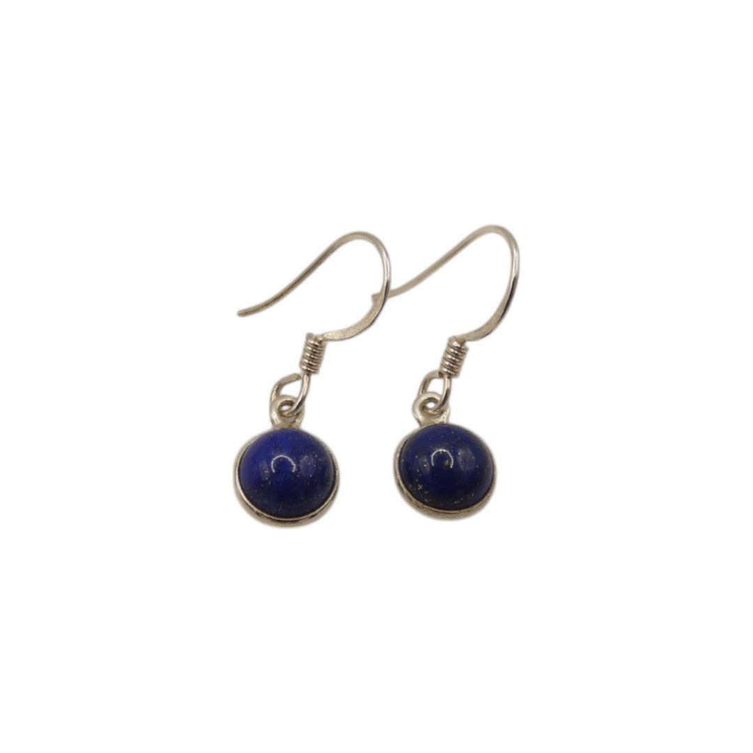 Sterling Silver Lapis Lazuli Round Stone Drop Earrings 1.1"