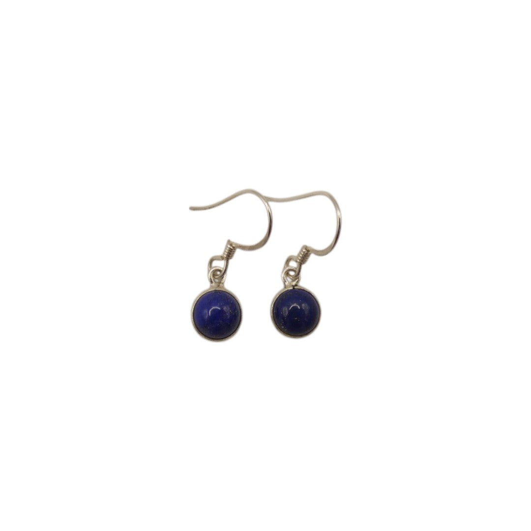 Sterling Silver Lapis Lazuli Round Stone Drop Earrings 1.1"