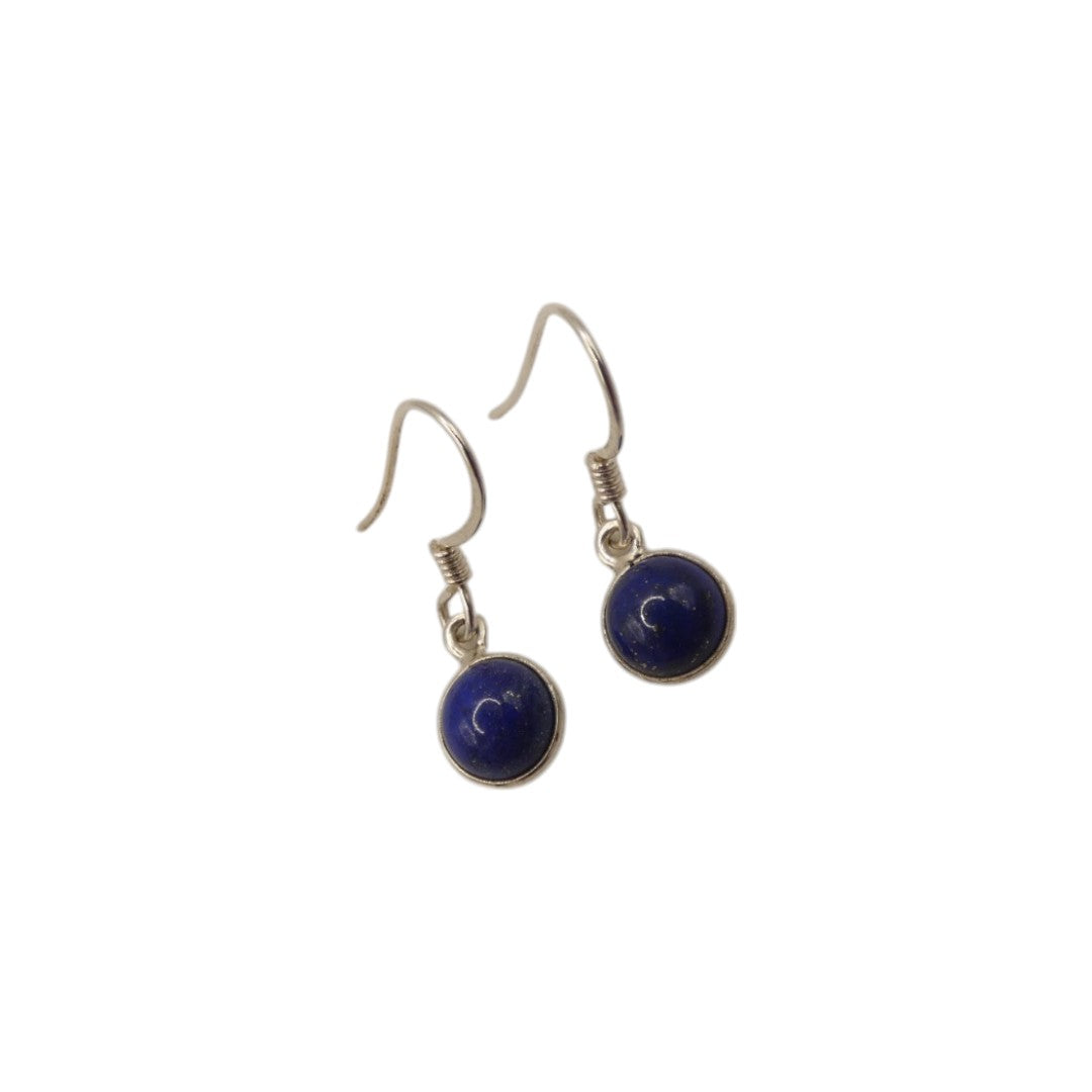 Sterling Silver Lapis Lazuli Round Stone Drop Earrings 1.1"