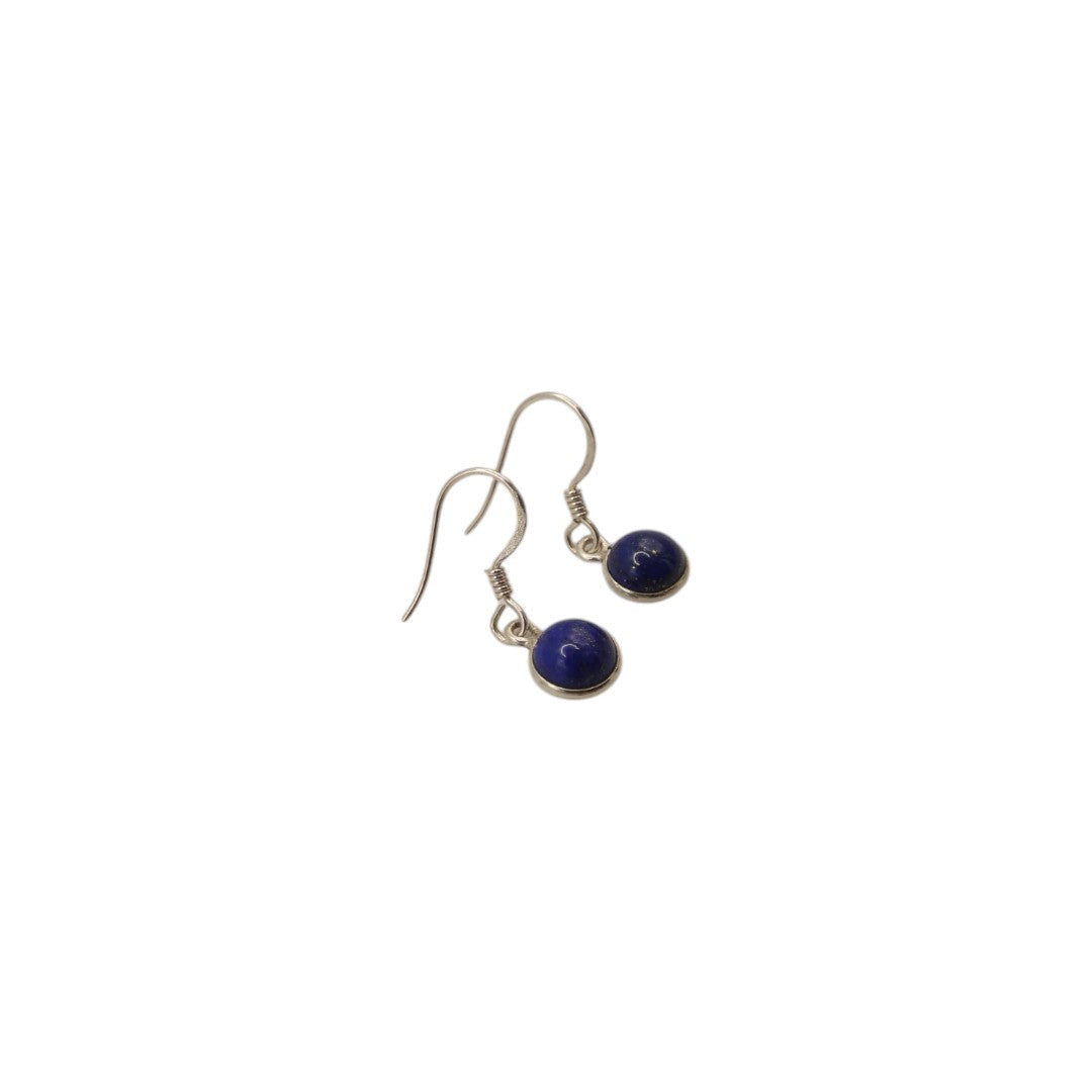 Sterling Silver Lapis Lazuli Round Stone Drop Earrings 1.1"