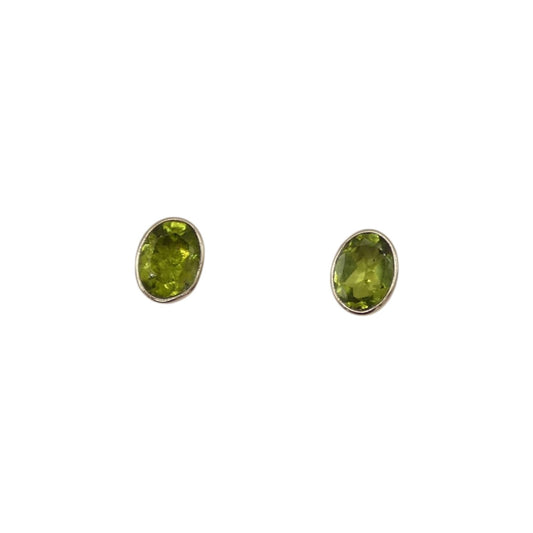 Sterling Silver Peridot Oval Stud Earrings 0.4"