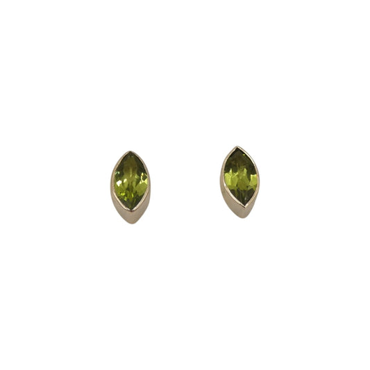 Sterling Silver Peridot Diamond Shape Stud Earrings 0.4"