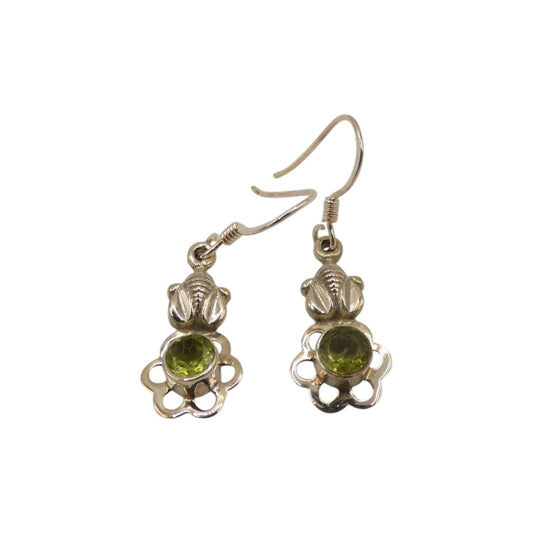 Sterling Silver Peridot Flower Drop Earrings 1.4"