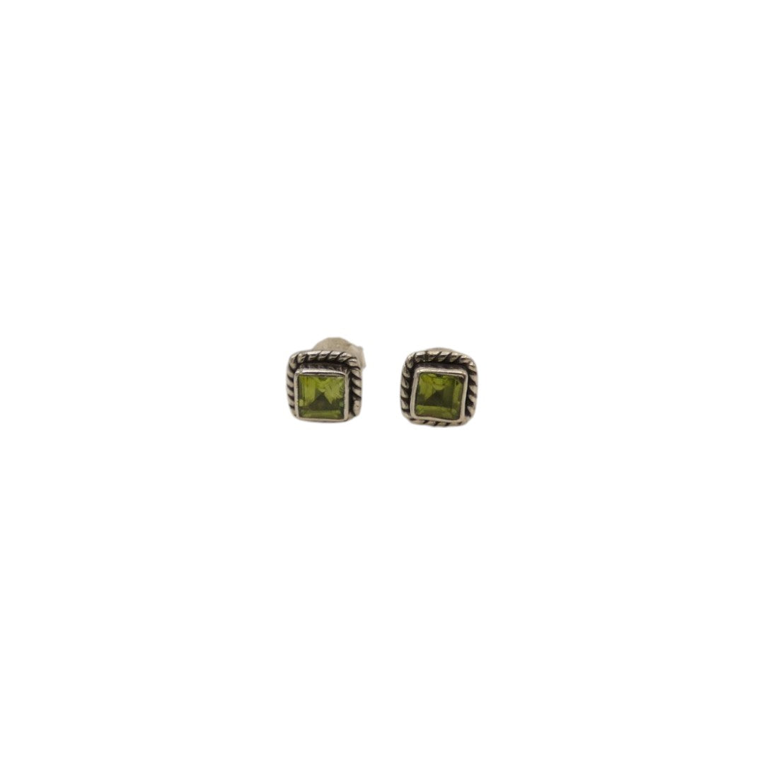 Sterling Silver Peridot Square Stud Earrings 0.3"