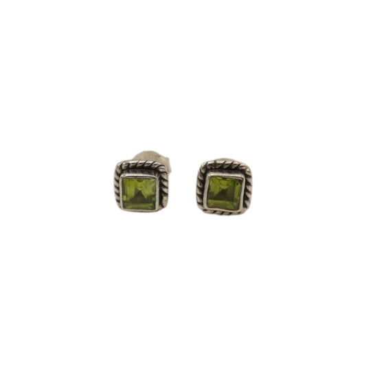 Sterling Silver Peridot Square Stud Earrings 0.3"