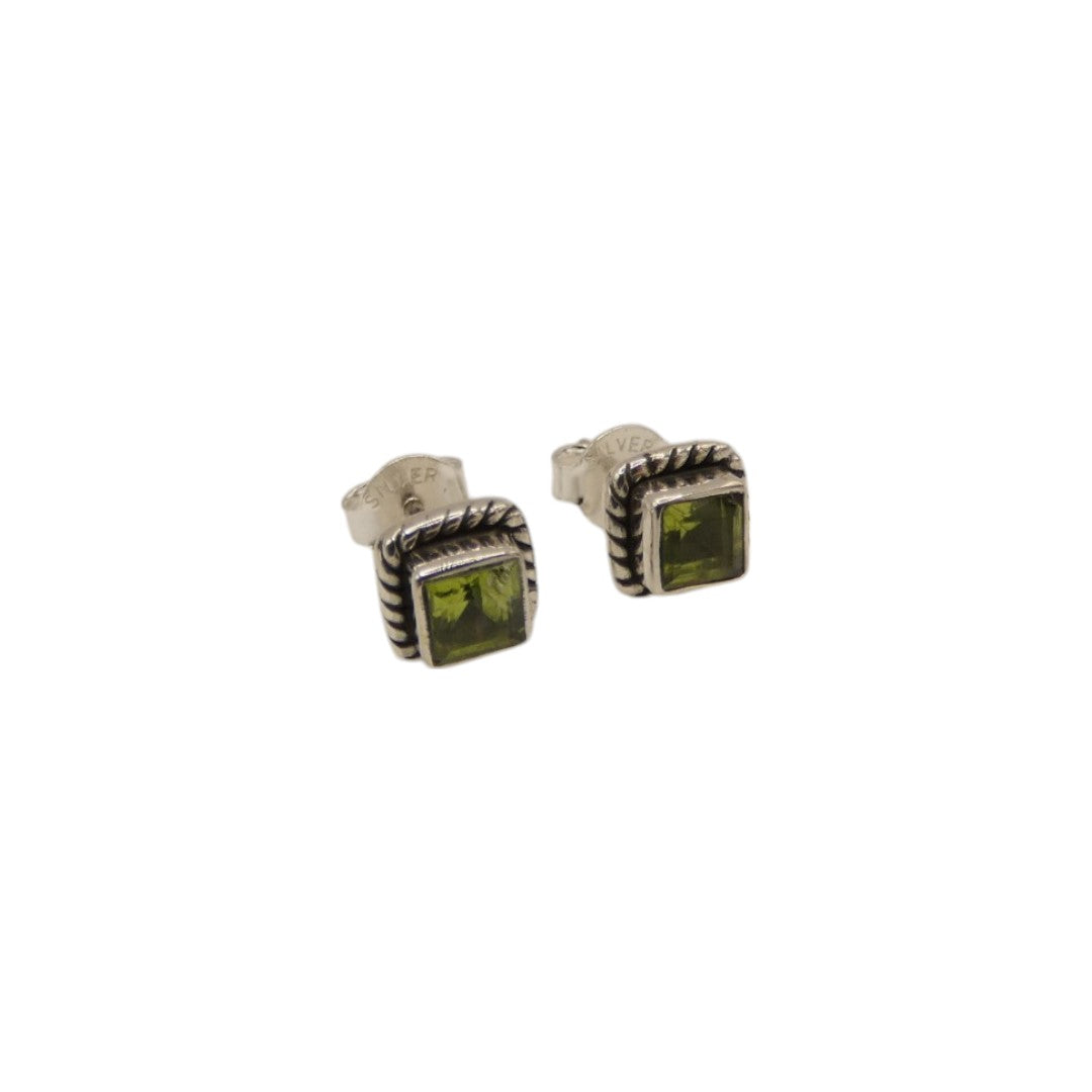 Sterling Silver Peridot Square Stud Earrings 0.3"