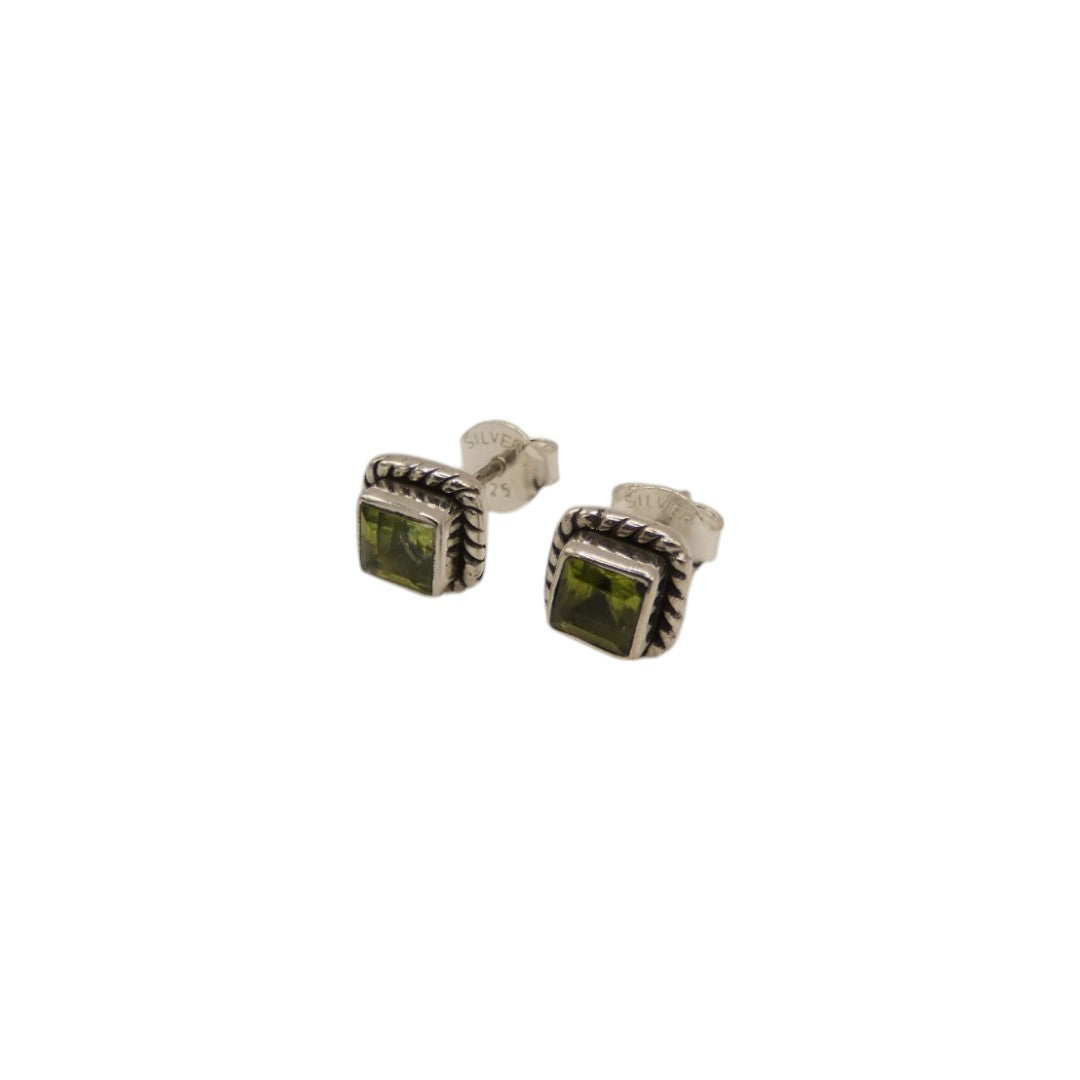 Sterling Silver Peridot Square Stud Earrings 0.3"