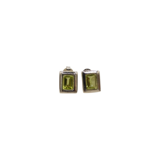 Sterling Silver Peridot Rectangular Stud Earrings 0.4"