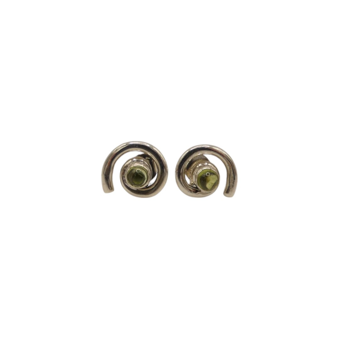 Sterling Silver Peridot Swirl Stud Earrings With Centre Stone 0.6"