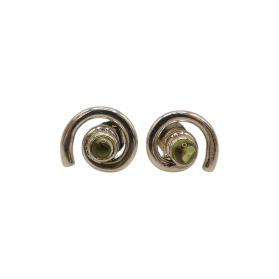 Sterling Silver Peridot Swirl Stud Earrings With Centre Stone 0.6"