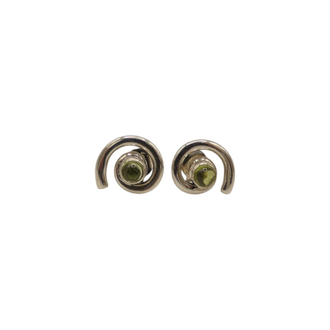 Sterling Silver Peridot Swirl Stud Earrings With Centre Stone 0.6"