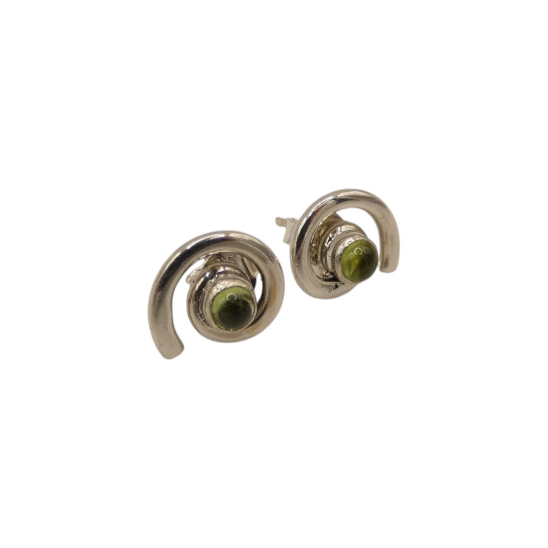 Sterling Silver Peridot Swirl Stud Earrings With Centre Stone 0.6"