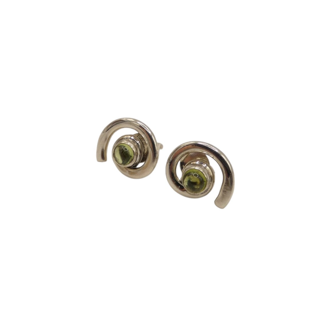 Sterling Silver Peridot Swirl Stud Earrings With Centre Stone 0.6"