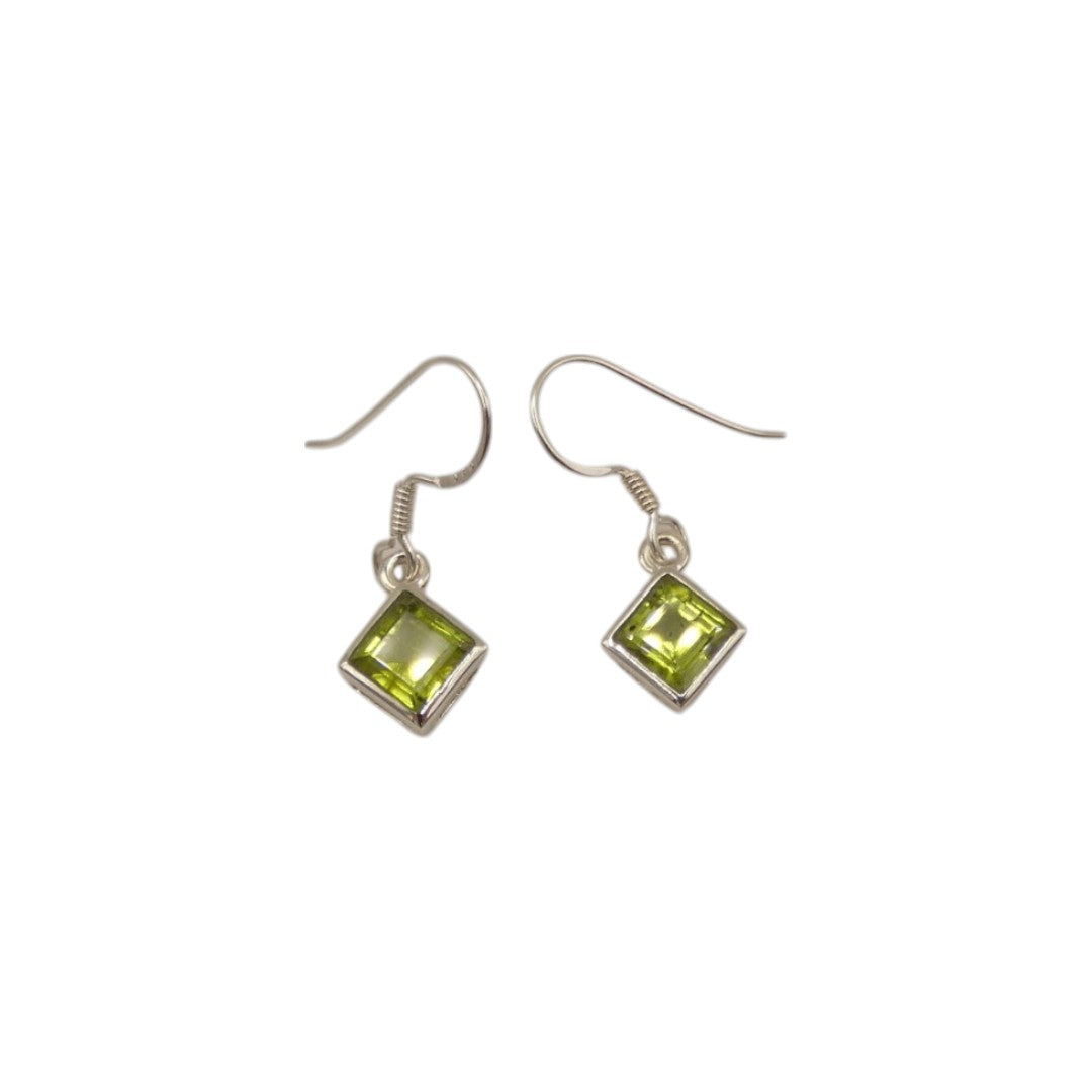 Sterling Silver Peridot Diamond Shape Drop Earrings 1.1"