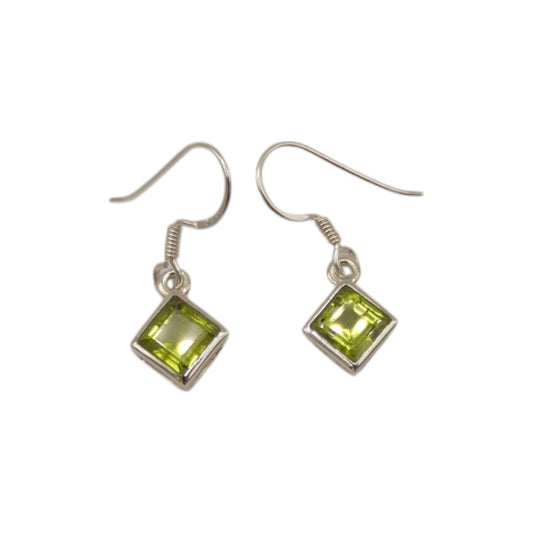 Sterling Silver Peridot Diamond Shape Drop Earrings 1.1"